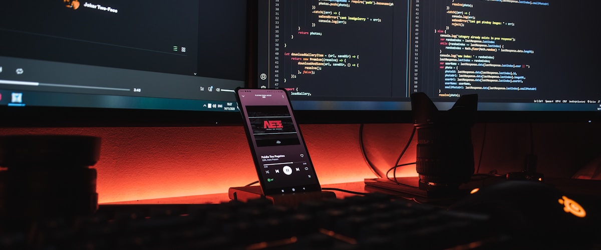 Developer working with multiple screens